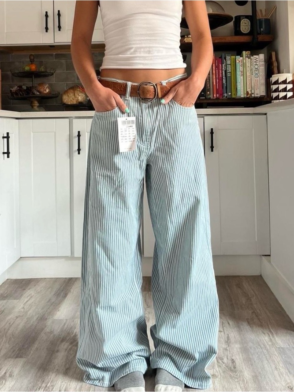 Brandy Melville J. Galt Striped Wide-Leg Jeans - Blue/White